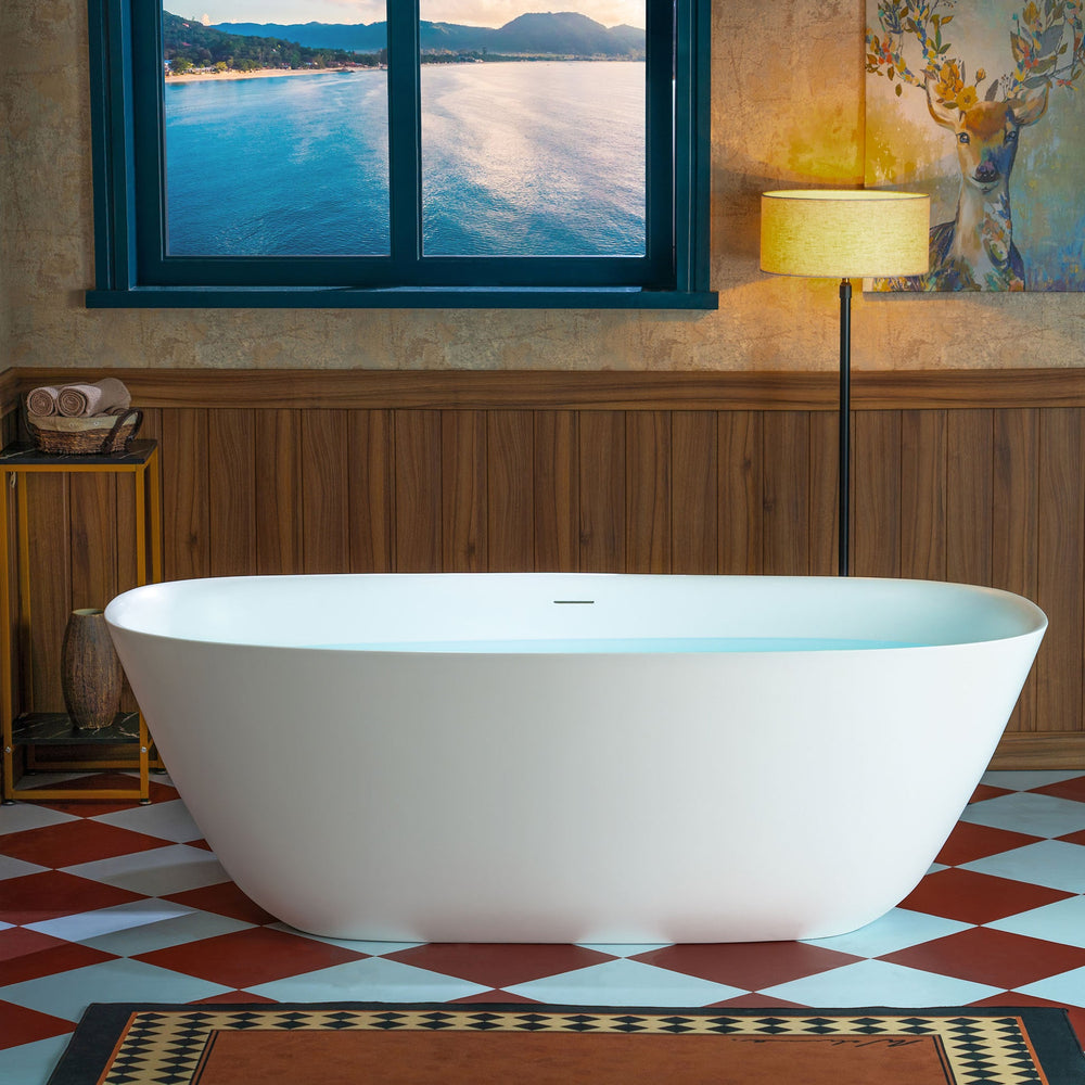 WOODBRIDGE B0048-2.0 Contemporary Freestanding Solid Surface Stone Resin Bathtub 67" Matte White New