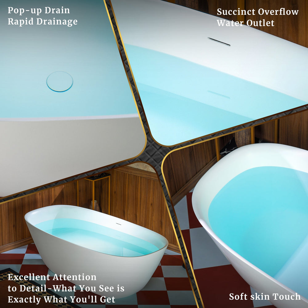 WOODBRIDGE B0048-2.0 Contemporary Freestanding Solid Surface Stone Resin Bathtub 67" Matte White New