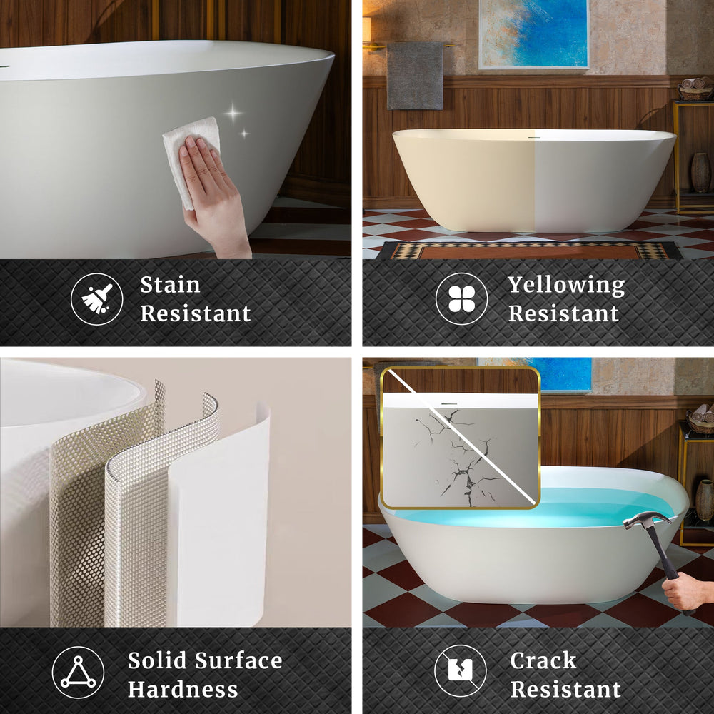 WOODBRIDGE B0048-2.0 Contemporary Freestanding Solid Surface Stone Resin Bathtub 67" Matte White New