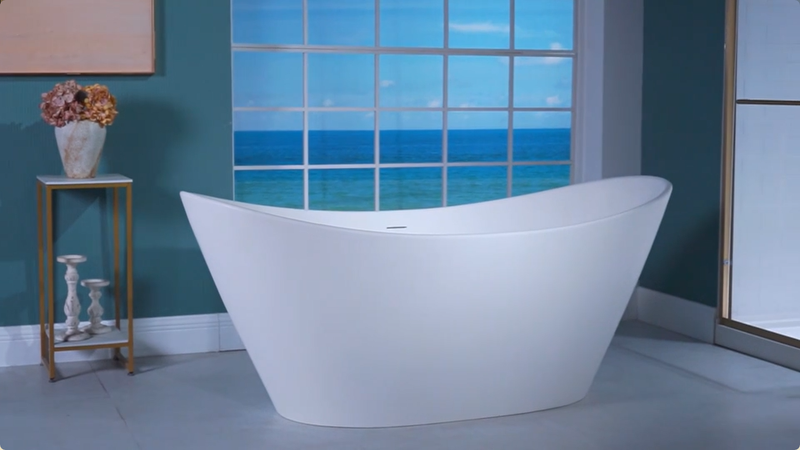 WOODBRIDGE EST0015 Freestanding Bathtub 66-7/8" L x 31-1/2" W Stone Resin Luxury Contemporary Solid Surface Matte White New