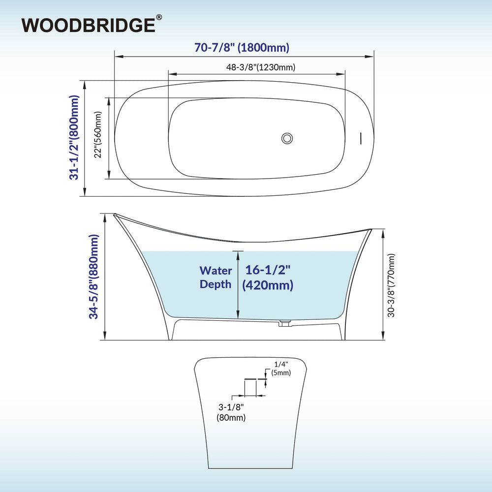 WOODBRIDGE MST0806 Freestanding Bathtub 71" Matte White New