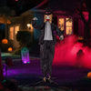 Standing groom animatronic decoration, 7.2 FT tall with moving head, red flashing eyes, and poseable arms for Halloween.