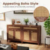 Sideboard storage cabinet with rattan doors and drawer in brown, featuring elegant accents and ample storage for living.