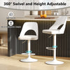 White bar stools set of 2 with PU leather seats, 360° swivel, and adjustable height for versatile dining or bar use.