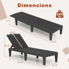 Dimensions of black outdoor PP chaise lounge chair with adjustable backrest, supports 350 lbs, ideal for poolside use.