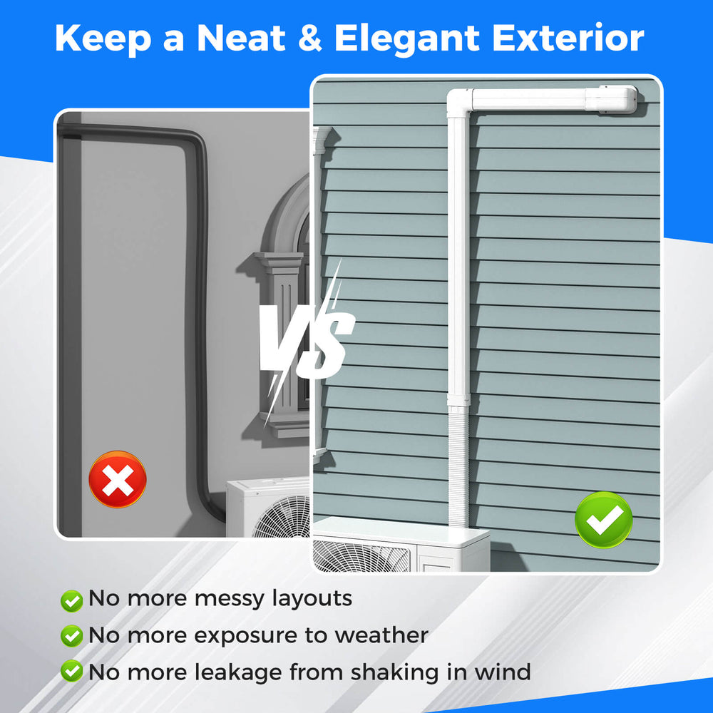 4-inch decorative PVC slim line cover kit for mini-split AC, ensuring a neat exterior and protection from weather.