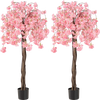 5.5 FT tall artificial cherry blossom tree with pink flowers, featuring a drooping design and real wood trunk for.