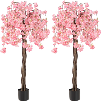 Costway 5.5' Artificial Cherry Blossom Tree Pink/White Flowers 2 Pack 26239699 New