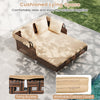 Cushioned outdoor daybed with retractable canopy in brown PE wicker, perfect for patio relaxation and sunbathing.
