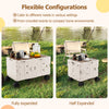 Large foldable utility cart in white, fully expanded with two-tier storage crates and adjustable handle for versatile.