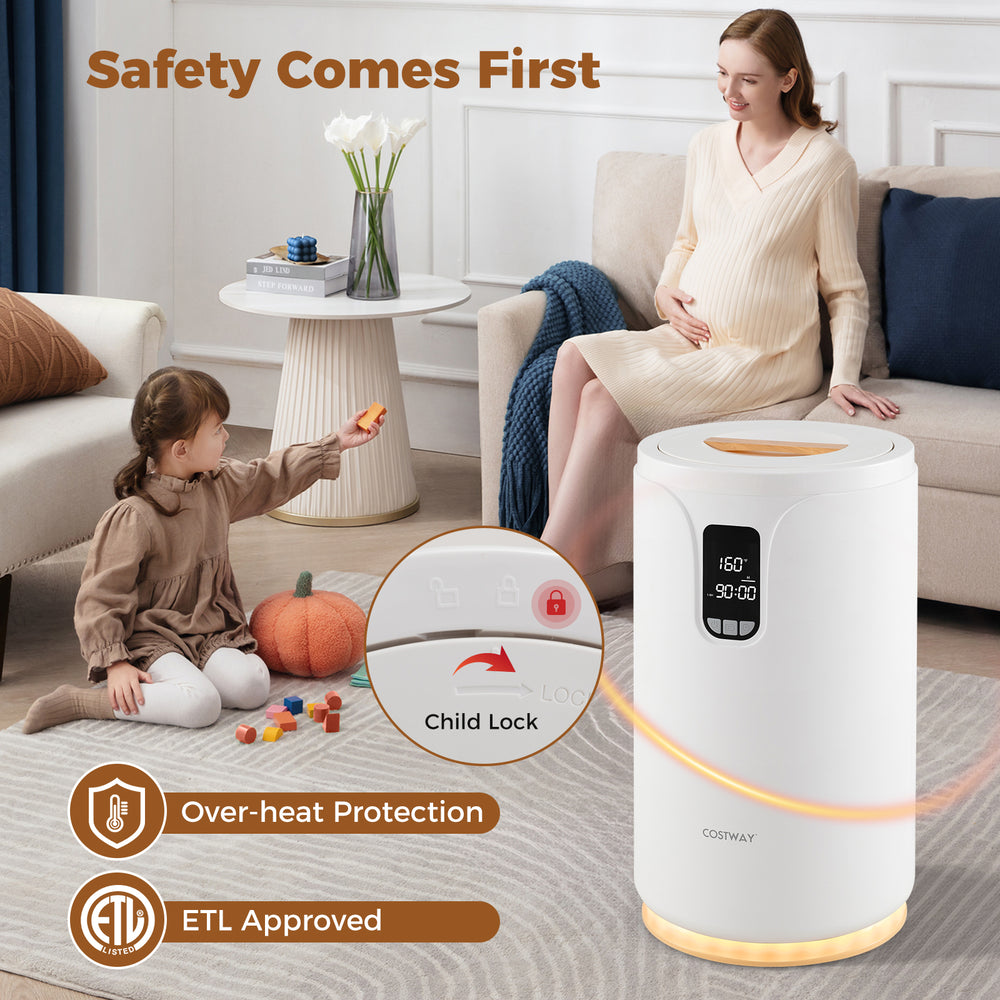 20L hot towel warmer bucket in white with LCD display, child lock, and over-heat protection for safe family use.