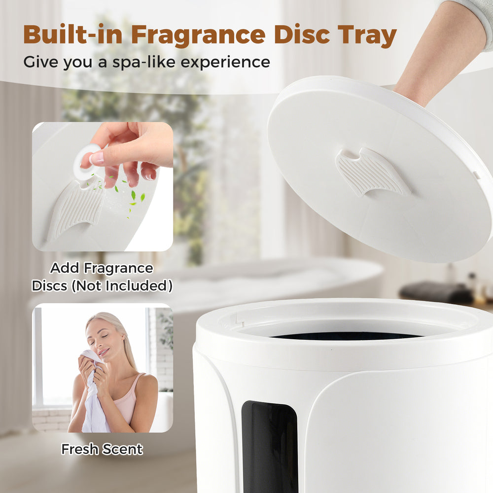 Built-in fragrance disc tray of the 20L hot towel warmer bucket for a spa-like experience with fresh scent.