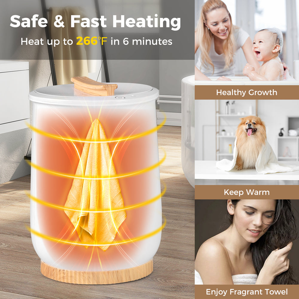 20L large heated towel warmer in white with LED display, perfect for quick heating and safe use for family enjoyment.