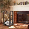 Elegant fireplace log rack in a retro design, featuring a double-layer for ample firewood storage and built-in tool.