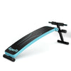 Adjustable blue folding weight bench for sit-ups, featuring a PU leather backrest and foam bars for comfort and.