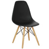 Black Mid-Century Modern DSW dining side chair showcasing an ergonomic design with natural wood legs, perfect for any.