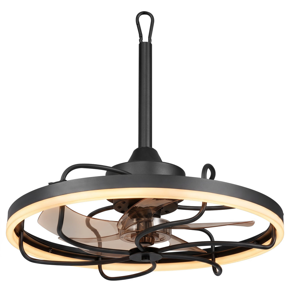 20” black ceiling fan with dimmable LED light, 6 speeds, and remote control for year-round comfort and convenience.