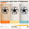 20” black ceiling fan with dimmable LED light, featuring 6 speeds and customizable brightness for year-round comfort.