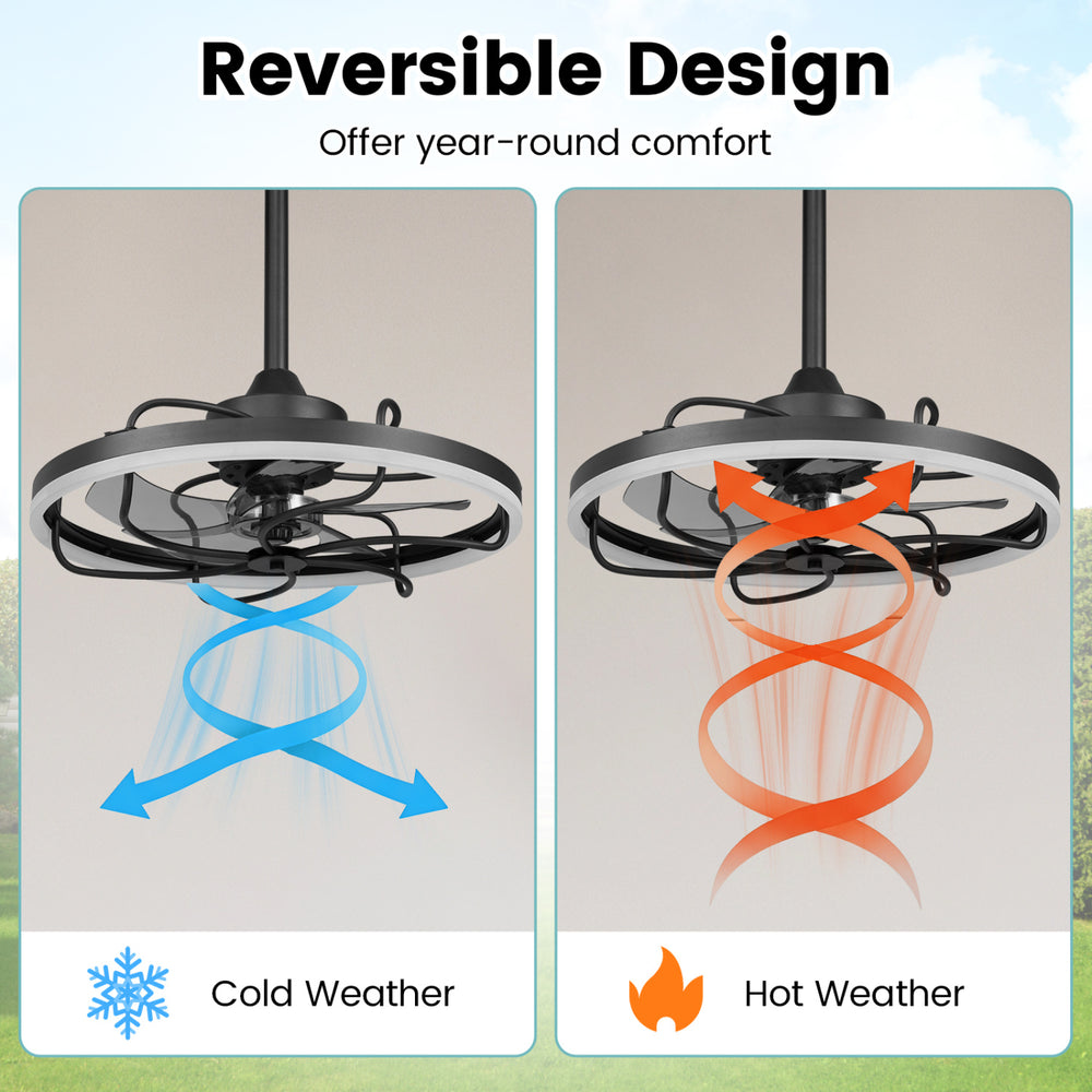 Reversible ceiling fan with dimmable LED light, featuring 6 speeds for year-round comfort and efficient airflow.