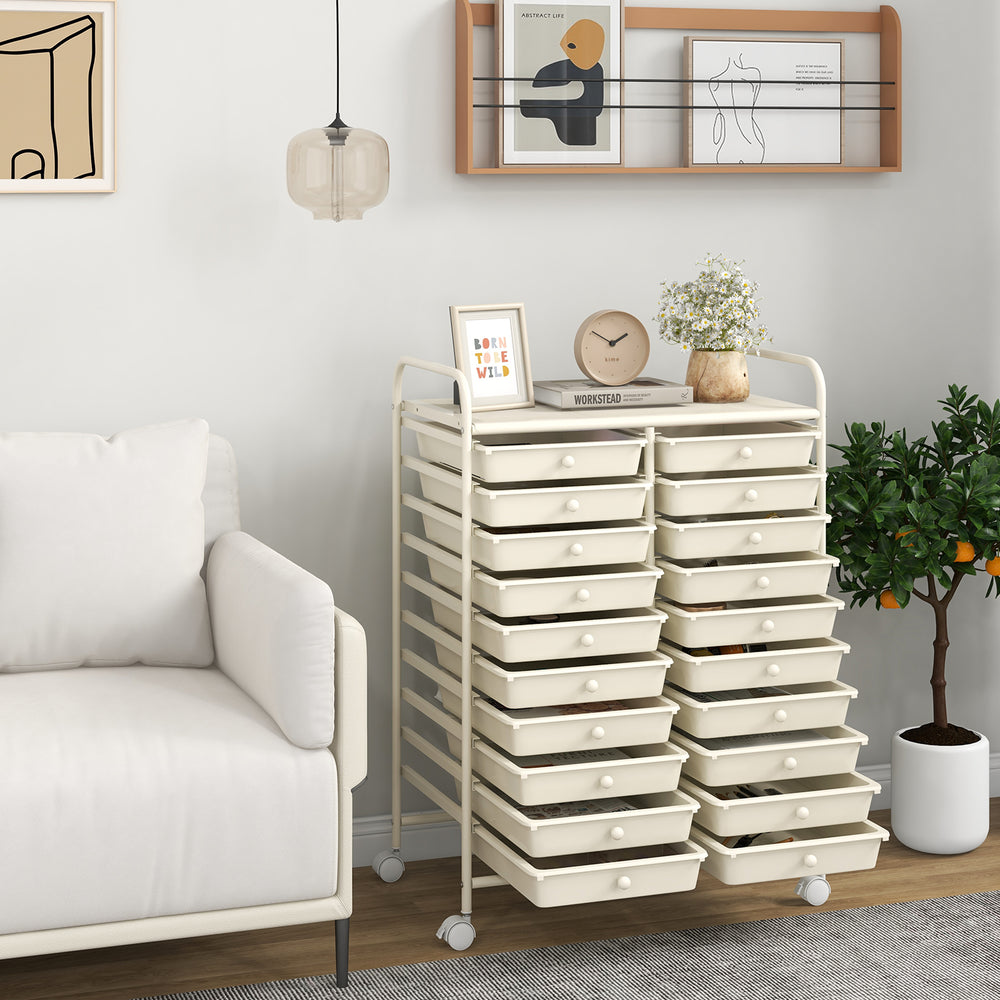 20 Drawers Rolling Storage Cart Studio Organizer-Beige - Gallery View 1 of 10