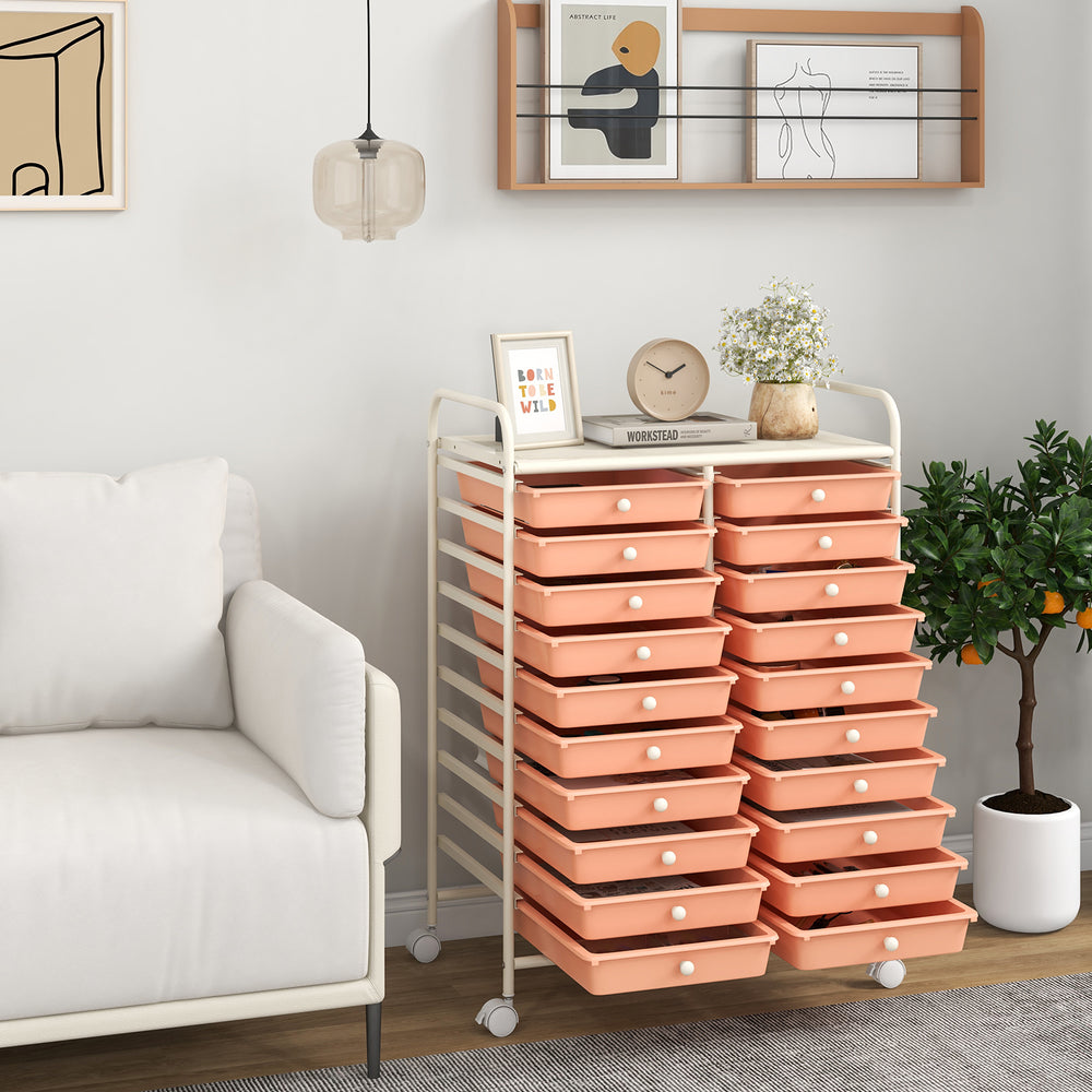 20 Drawers Rolling Storage Cart Studio Organizer-Peach - Gallery View 1 of 10