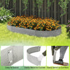 Galvanized metal landscape edging in a curved shape, ideal for garden beds, easy to install, and rustproof.