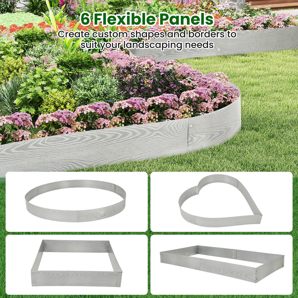 Flexible galvanized metal landscape edging panels for custom shapes, ideal for garden beds and yard borders.