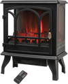 1400W electric stove heater in black with 3-sided view, remote control, and vivid flame effect for cozy home decor.
