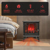 1400W electric stove heater with 3-sided view and vivid flame effect, ideal for cozy living rooms and bedrooms.