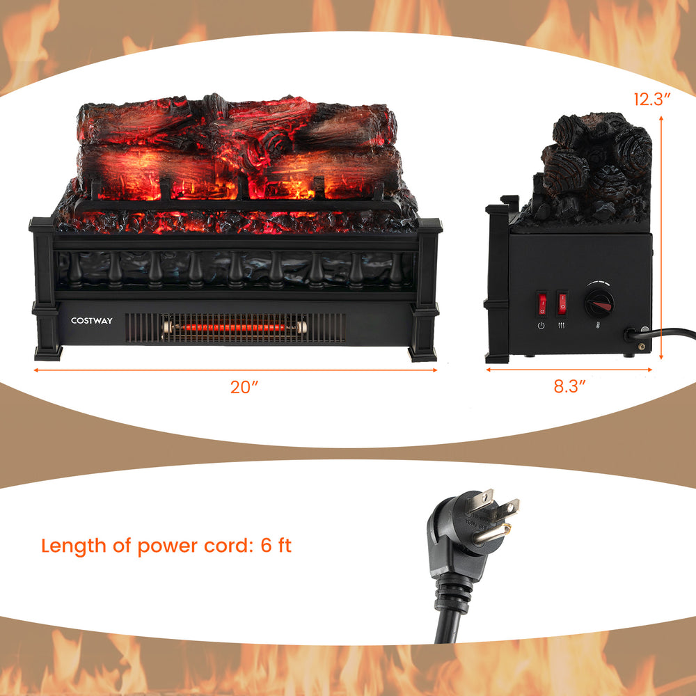 20-inch electric fireplace heater with realistic pinewood ember bed, 5120 BTU, for cozy warmth in any room.