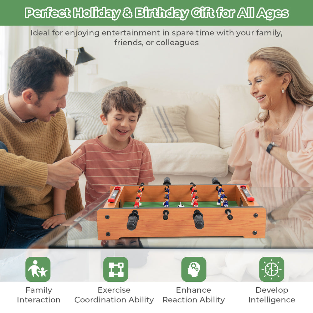 20-inch indoor competition soccer table with strong wood construction, solid steel rods, perfect for family.