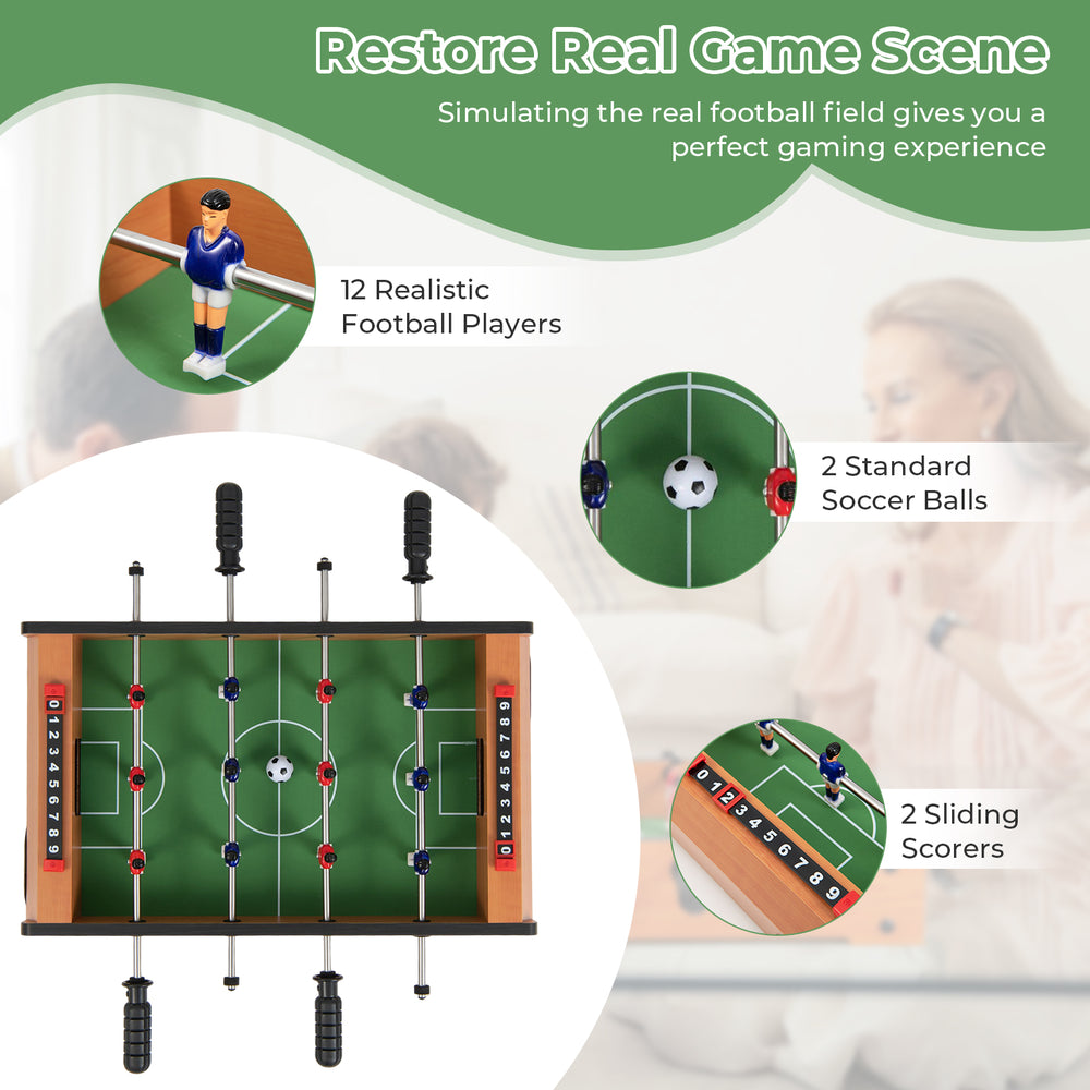 20-inch indoor competition soccer table featuring 12 players, 2 soccer balls, and sliding scorers for realistic.