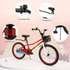 20-inch red kids bike with adjustable seat, kickstand, storage basket, and safety features for children aged 8+.