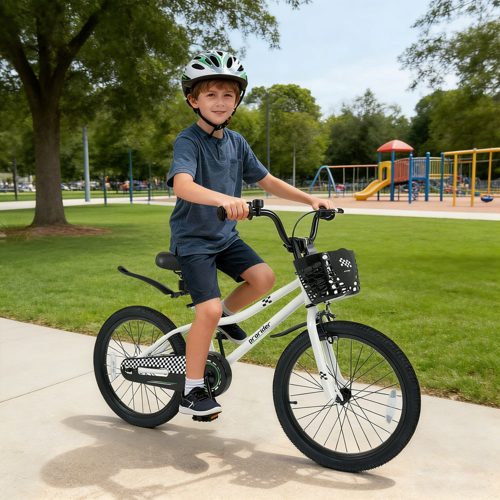 20 Inch Kids Bike Adjustable with Kickstand and Storage Basket for Aged 8+ Years-White - Gallery View 1 of 9