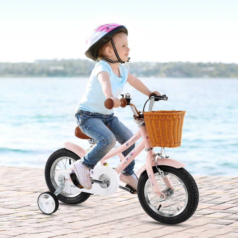 12 Inch Kids Bike Retro Bicycle with Adjustable Height and Basket for Ages 3-8 Years Old - Gallery View 1 of 9