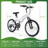 20-inch kids mountain bike in white with adjustable seat, 7-speed derailleur, and anti-slip tires for safe riding.