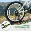 20-inch kids mountain bike in white featuring a 7-speed derailleur, adjustable seat, and anti-slip tires for safe riding.