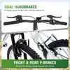 Dual handbrakes and front & rear V-brakes provide reliable stopping performance on the 20-inch kids mountain bike.