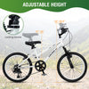 20-inch kids mountain bike in white with adjustable seat height, 7-speed derailleur, and anti-slip tires for safe riding.