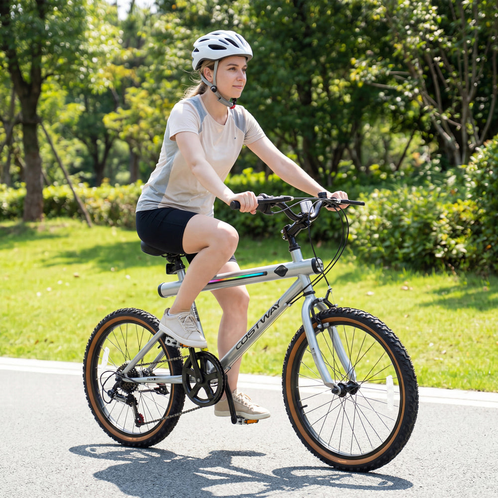 20 Inch LED-lit Cycling Bike with 2 Speakers and Ambient Lights for Men and Women-Silver - Gallery View 1 of 11