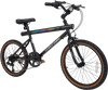 20-inch black cycling bike with LED lights, 6-speed Shimano shifting, and wireless speakers for versatile rides.