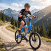 20-inch blue mountain bike with Shimano 6-speed shifting, front suspension, and built-in stereo speakers for outdoor.