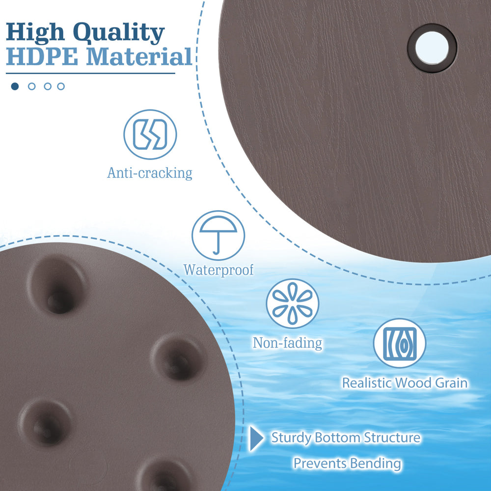 20-inch outdoor umbrella table with realistic wood grain, made of HDPE, adjustable for patio use, sturdy and.
