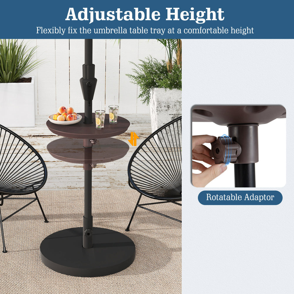 Adjustable 20-inch outdoor umbrella table with rotatable adaptor, made of HDPE, suitable for patio and poolside use.