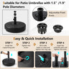Heavy-duty 20-inch round umbrella base stand with adjustable knob, fillable with sand or water for stability.