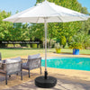 Heavy-duty 20-inch round umbrella base stand with a fillable reservoir for stability, suitable for patio umbrellas.