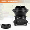 20-inch black patio fire pit with dimensions, featuring a detachable pot holder and sturdy four-leg design for.