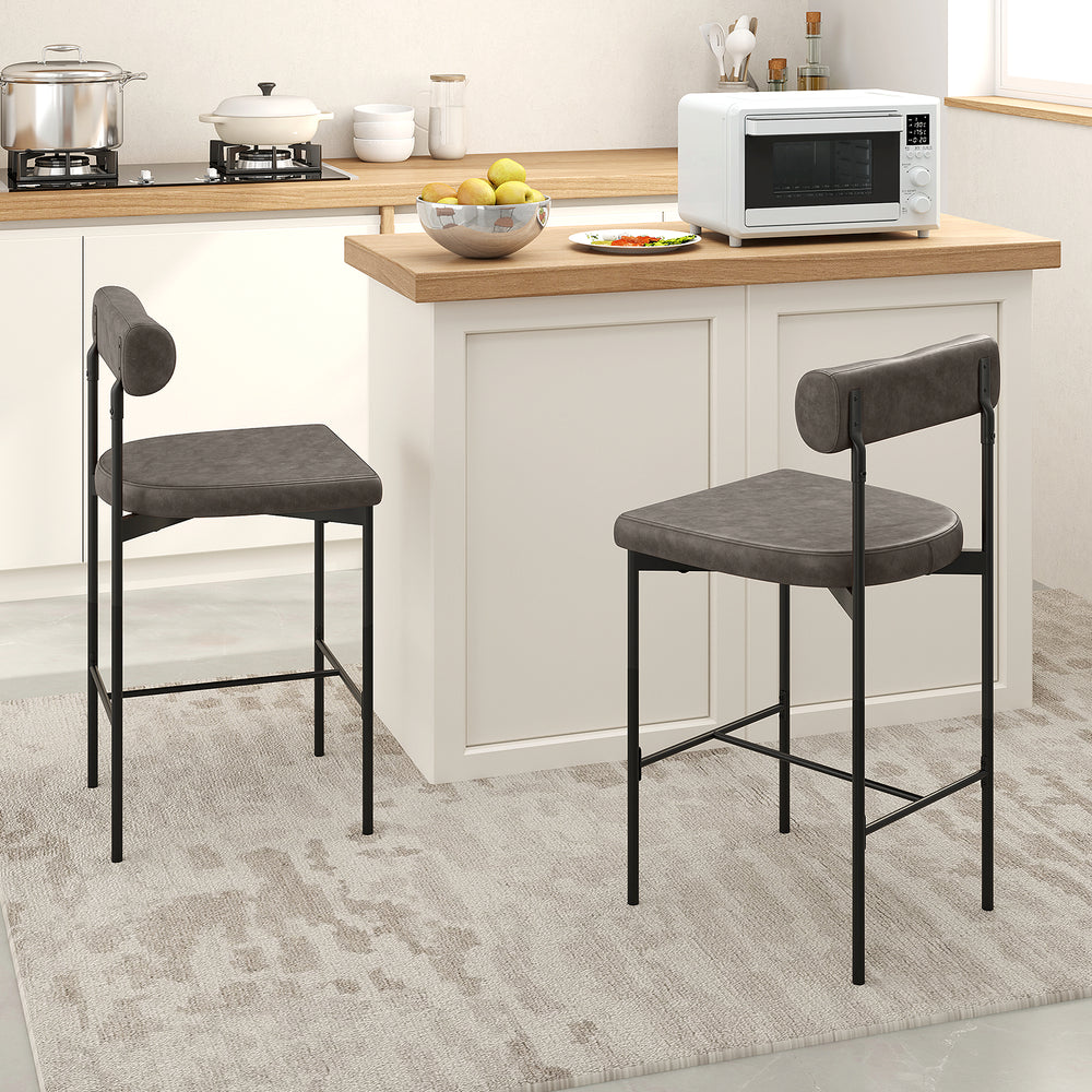 26 Inch Upholstered Bar Stools Set of 2 Counter Height Bar Chairs with  Backrest-Gray - Gallery View 1 of 8