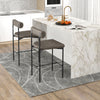 Set of 2 gray upholstered bar stools with backrest and footrest, ideal for kitchen or dining room use.