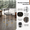 26-inch gray upholstered bar stool with backrest, featuring a heavy-duty metal frame and adjustable foot pads for.